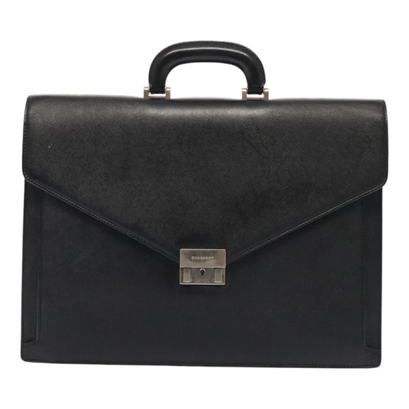 BURBERRY Business Bag Leather Black Silver Auth ep5521