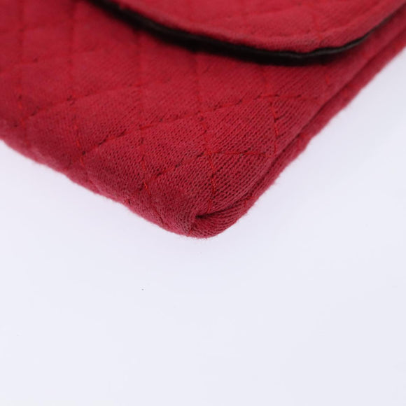 CHANEL Chain Quilted Shoulder Pouch Cotton Gold Red CC Auth ep5533