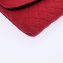 CHANEL Chain Quilted Shoulder Pouch Cotton Gold Red CC Auth ep5533-14