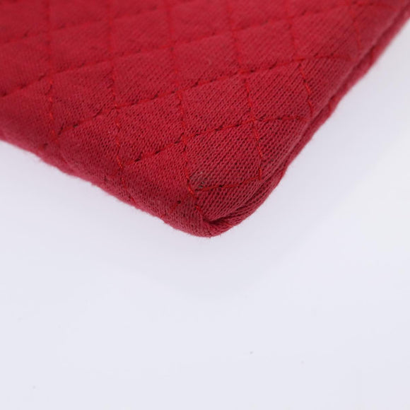 CHANEL Chain Quilted Shoulder Pouch Cotton Gold Red CC Auth ep5533