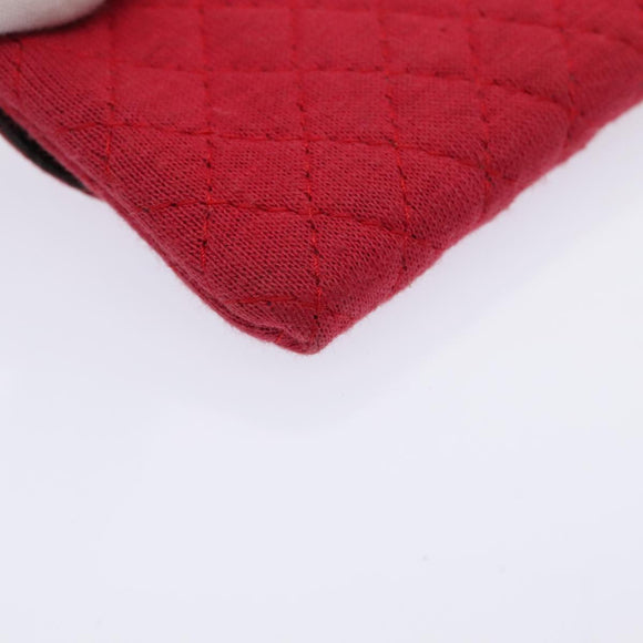 CHANEL Chain Quilted Shoulder Pouch Cotton Gold Red CC Auth ep5533