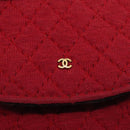 CHANEL Chain Quilted Shoulder Pouch Cotton Gold Red CC Auth ep5533-17