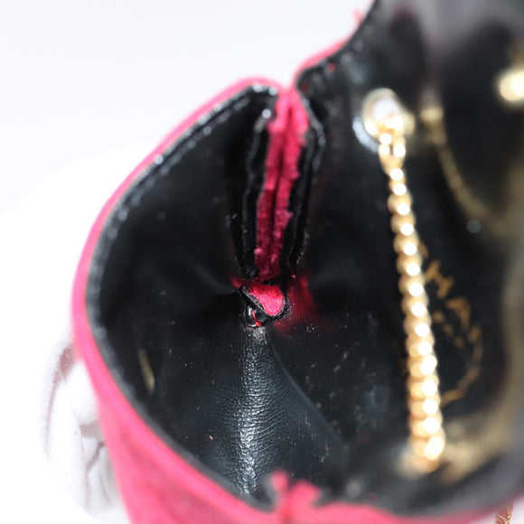 CHANEL Chain Quilted Shoulder Pouch Cotton Gold Red CC Auth ep5533