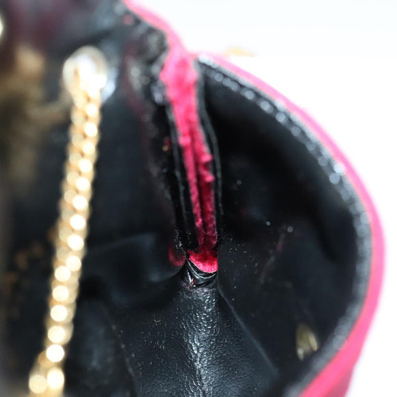 CHANEL Chain Quilted Shoulder Pouch Cotton Gold Red CC Auth ep5533