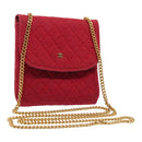 CHANEL Chain Quilted Shoulder Pouch Cotton Gold Red CC Auth ep5533-1