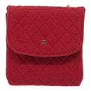 CHANEL Chain Quilted Shoulder Pouch Cotton Gold Red CC Auth ep5533-13