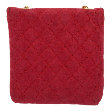 CHANEL Chain Quilted Shoulder Pouch Cotton Gold Red CC Auth ep5533 - 0