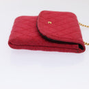 CHANEL Chain Quilted Shoulder Pouch Cotton Gold Red CC Auth ep5533-3