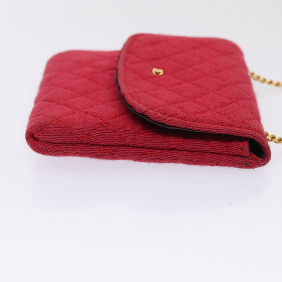 CHANEL Chain Quilted Shoulder Pouch Cotton Gold Red CC Auth ep5533