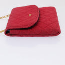 CHANEL Chain Quilted Shoulder Pouch Cotton Gold Red CC Auth ep5533-4