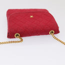 CHANEL Chain Quilted Shoulder Pouch Cotton Gold Red CC Auth ep5533-6