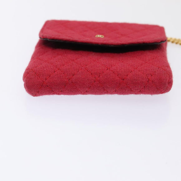 CHANEL Chain Quilted Shoulder Pouch Cotton Gold Red CC Auth ep5533