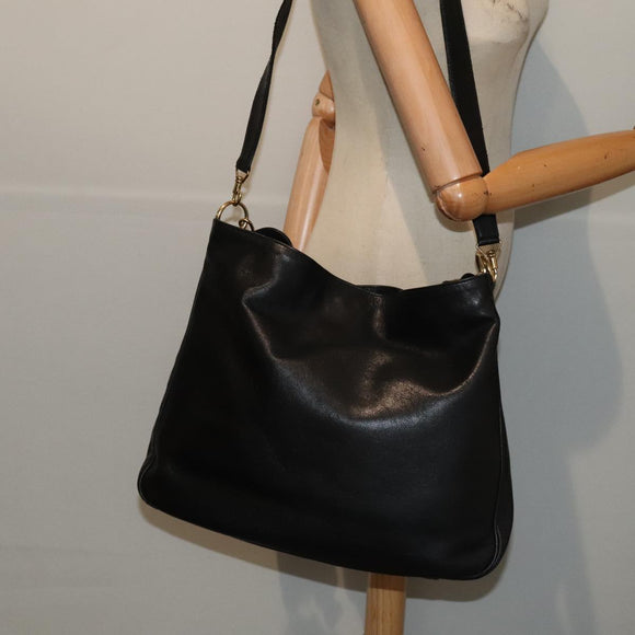 GUCCI Bamboo Shoulder Bag Leather 2way Black Gold 001 1998 1577 Auth ep5534