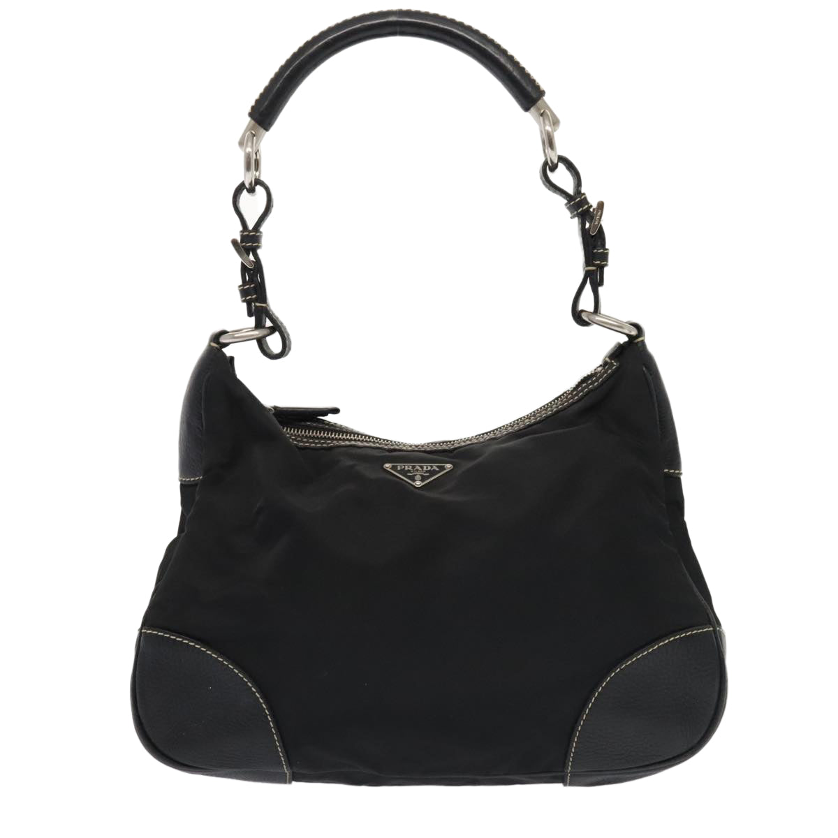 PRADA Shoulder Bag Nylon Black Silver Auth ep5537