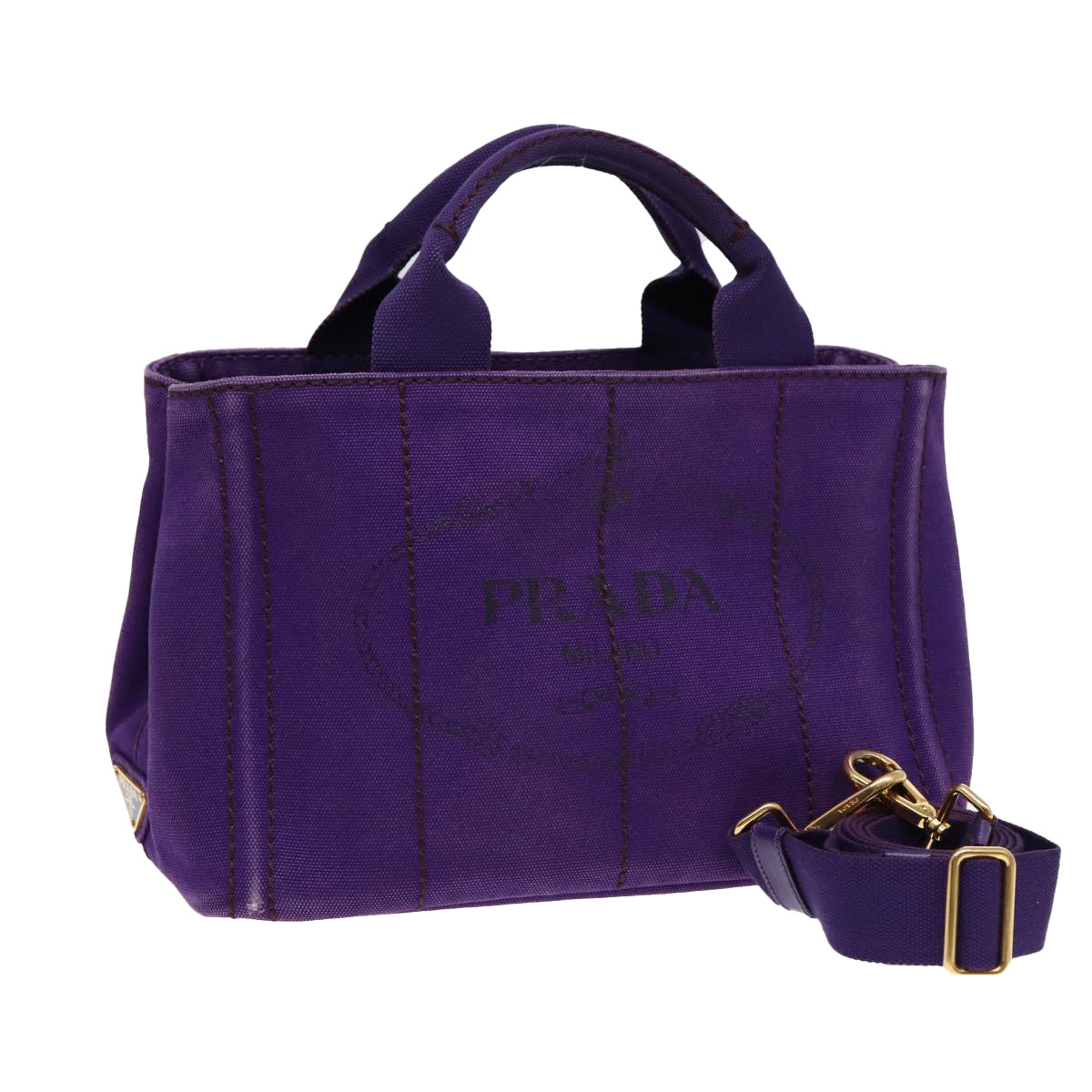 PRADA Canapa PM Hand Bag Canvas 2way Purple Gold Auth ep5543