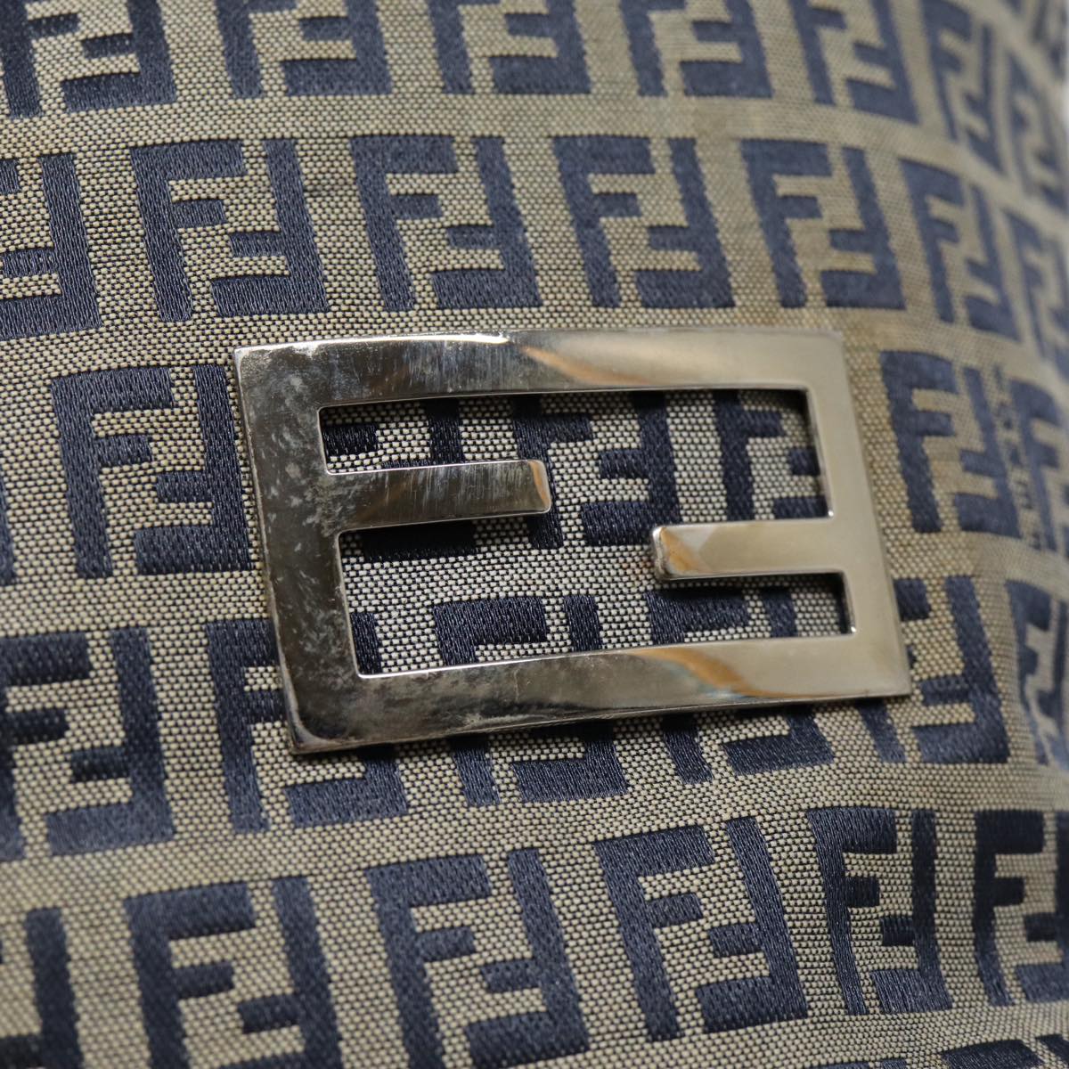 FENDI Zucchino Canvas Hand Bag Navy Silver Auth ep5563