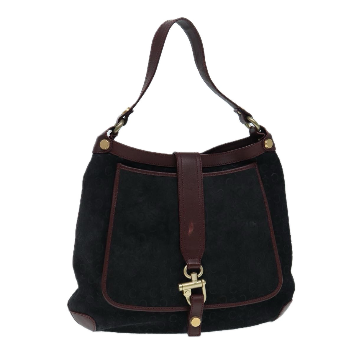 CELINE C Macadam Canvas Shoulder Bag Suede Leather Black Brown Auth ep5564