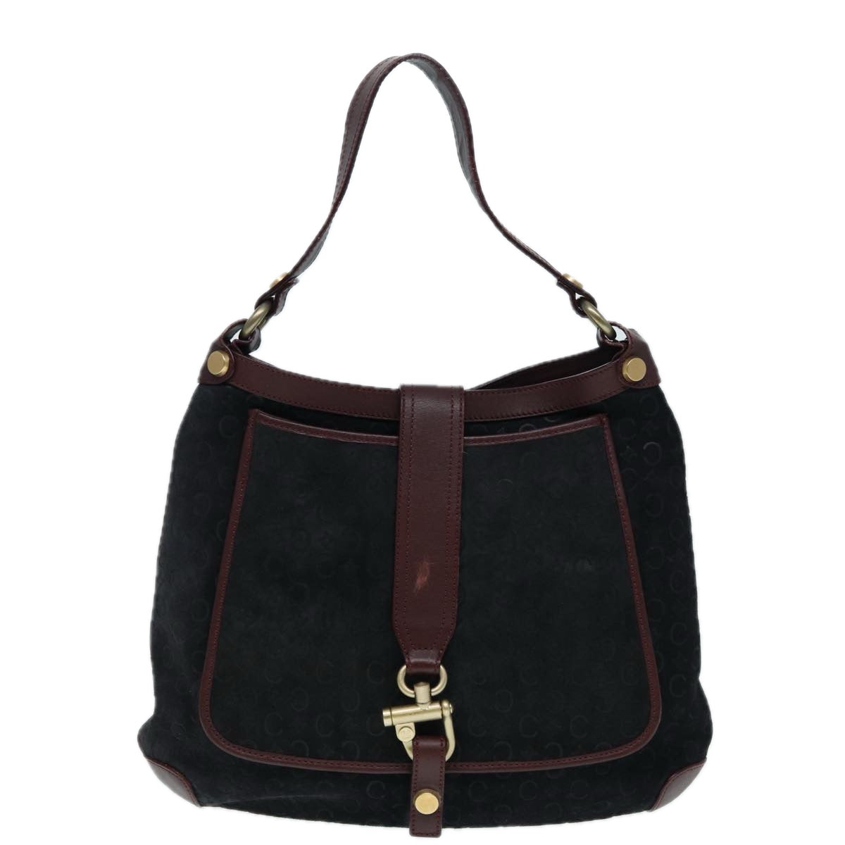 CELINE C Macadam Canvas Shoulder Bag Suede Leather Black Brown Auth ep5564