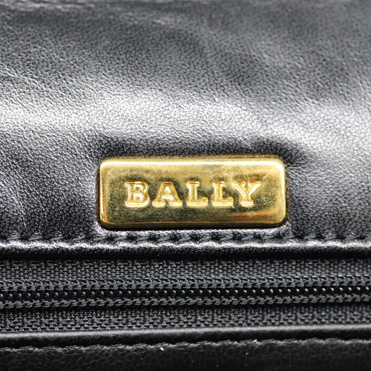 BALLY Hand Bag Leather Black Gold Auth ep5569