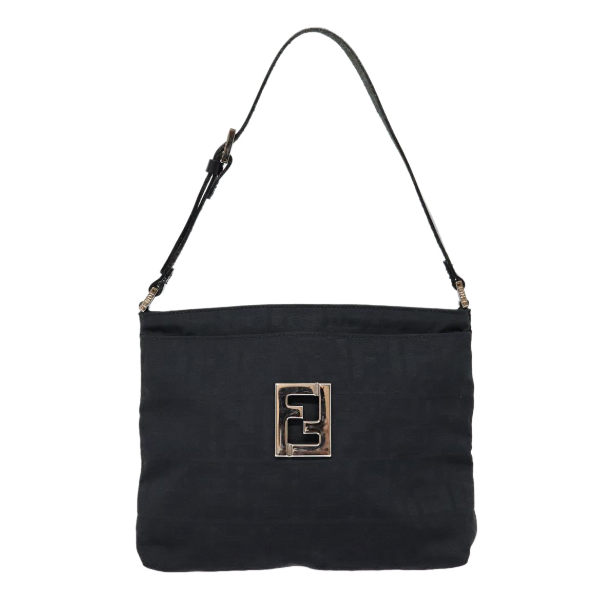 FENDI Zucca Canvas Shoulder Bag Black Silver Auth ep5578