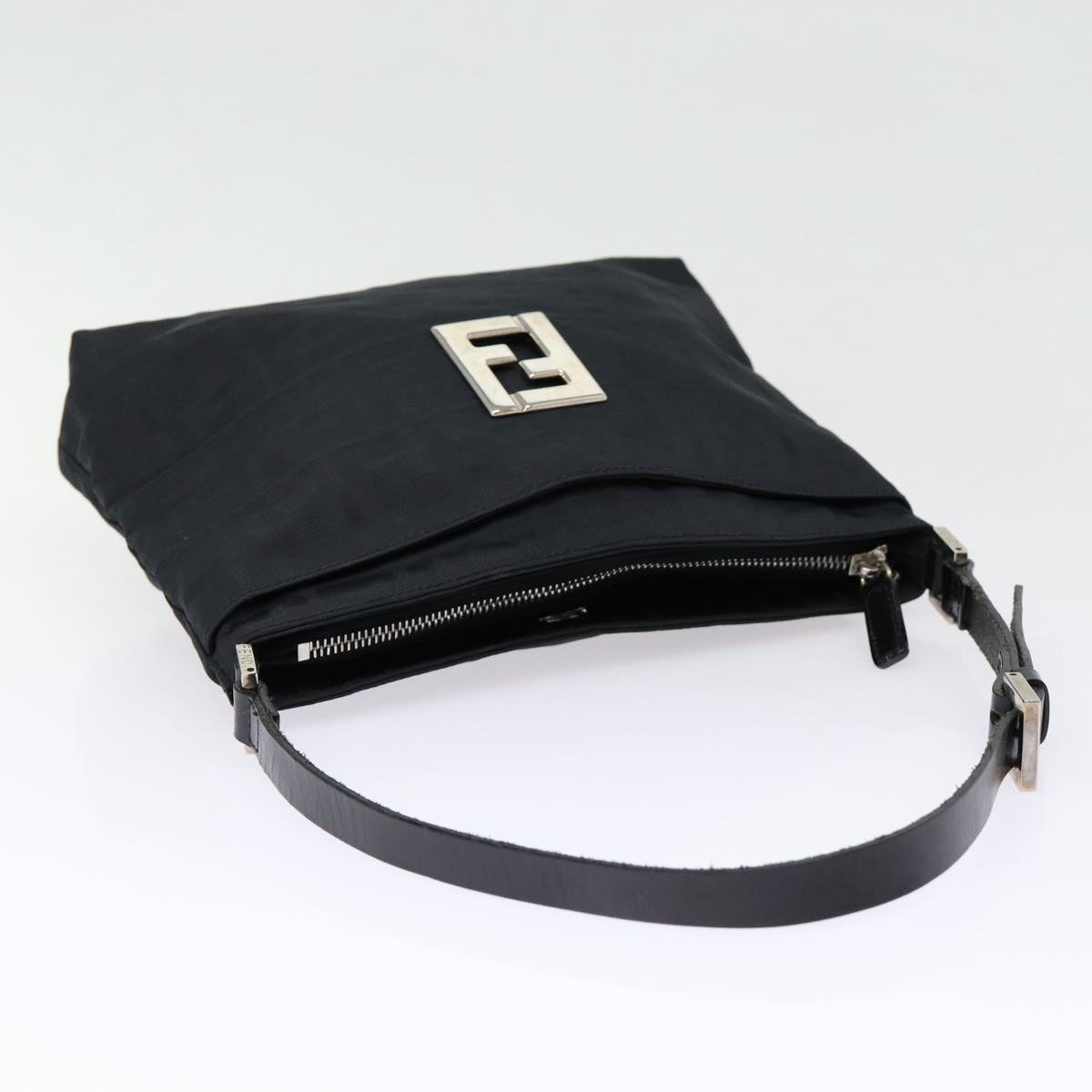 FENDI Zucca Canvas Shoulder Bag Black Silver Auth ep5578