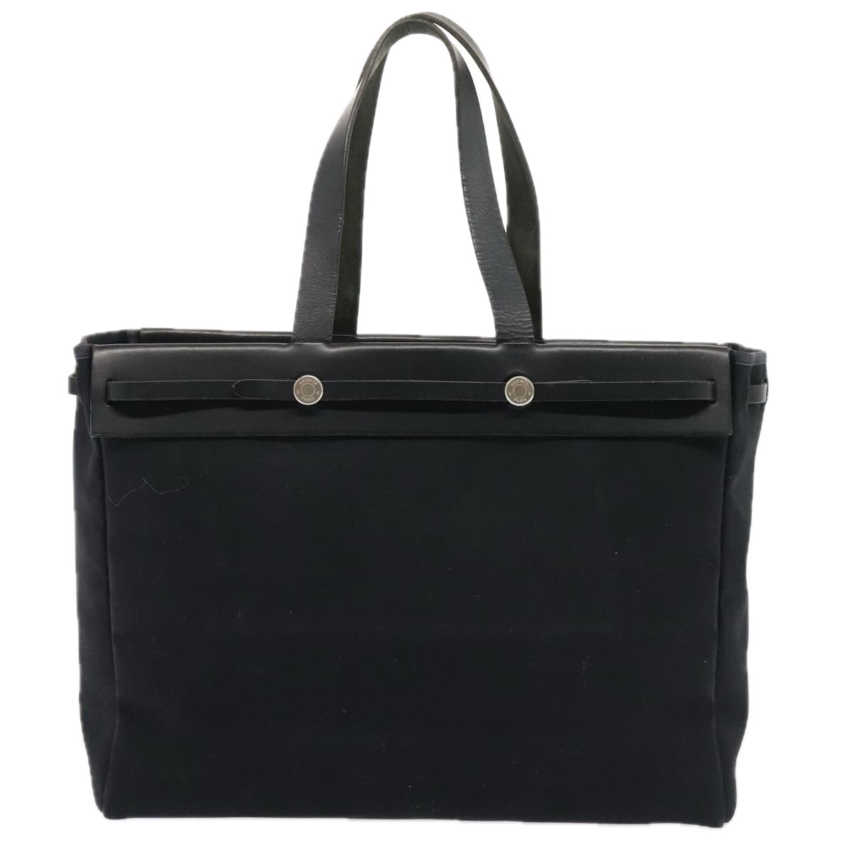 HERMES Herbag Cabas GM Tote Bag Canvas Leather Black Silver Auth ep5581 - 0