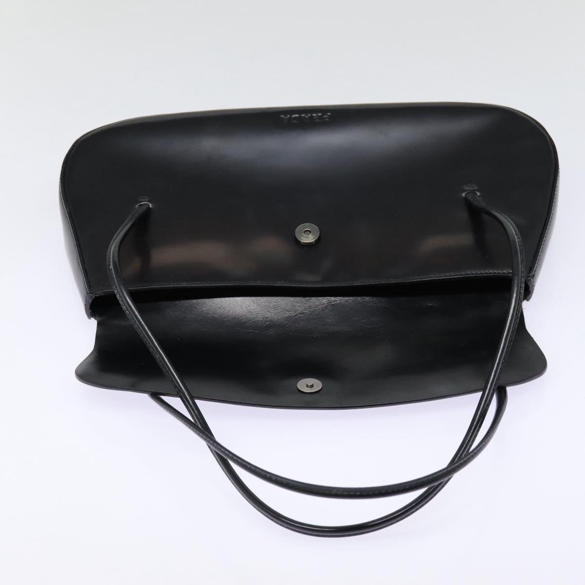 PRADA Hand Bag Patent leather Black Silver Auth ep5585