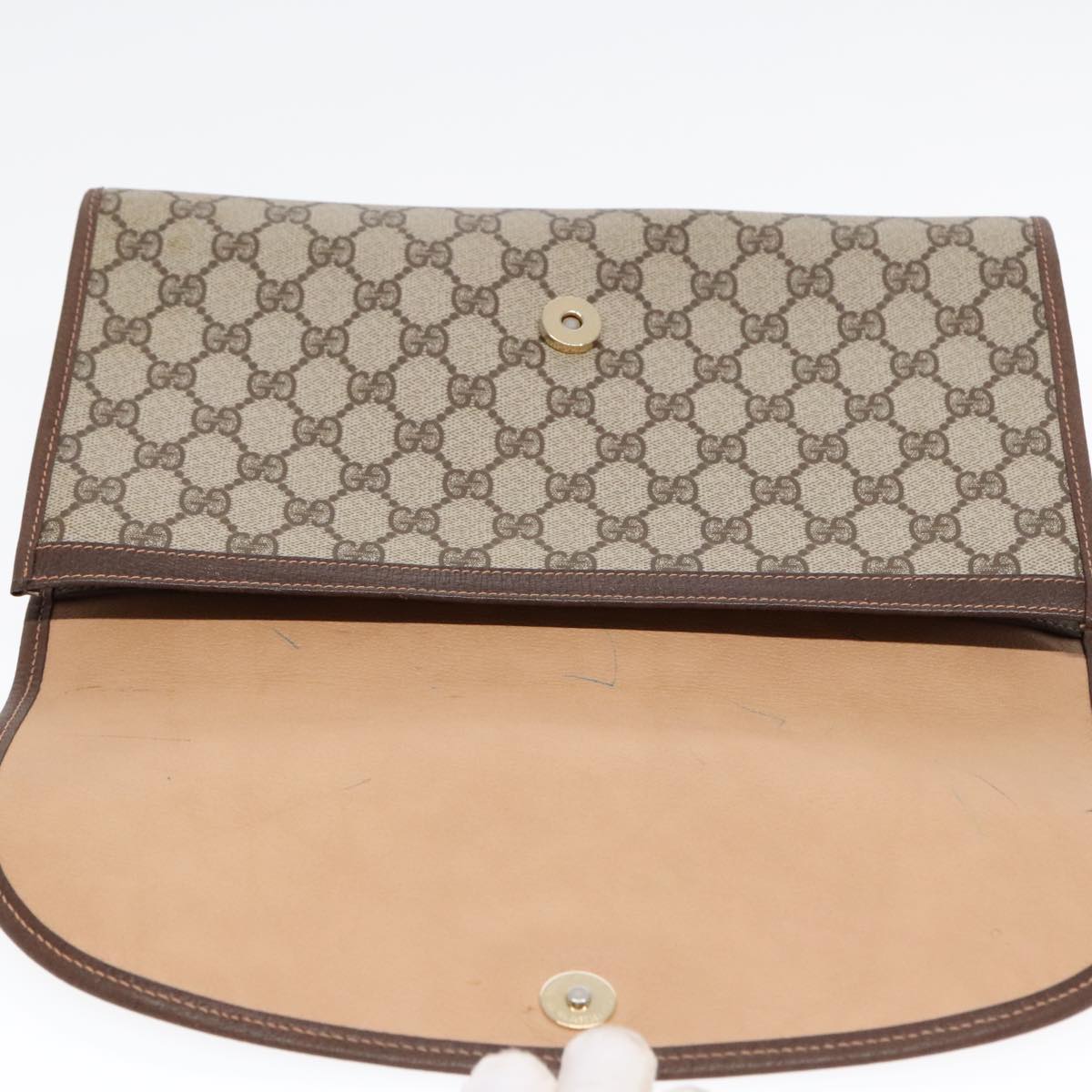 GUCCI GG Supreme Web Sherry Line Clutch Bag PVC Beige Gold Auth ep5597