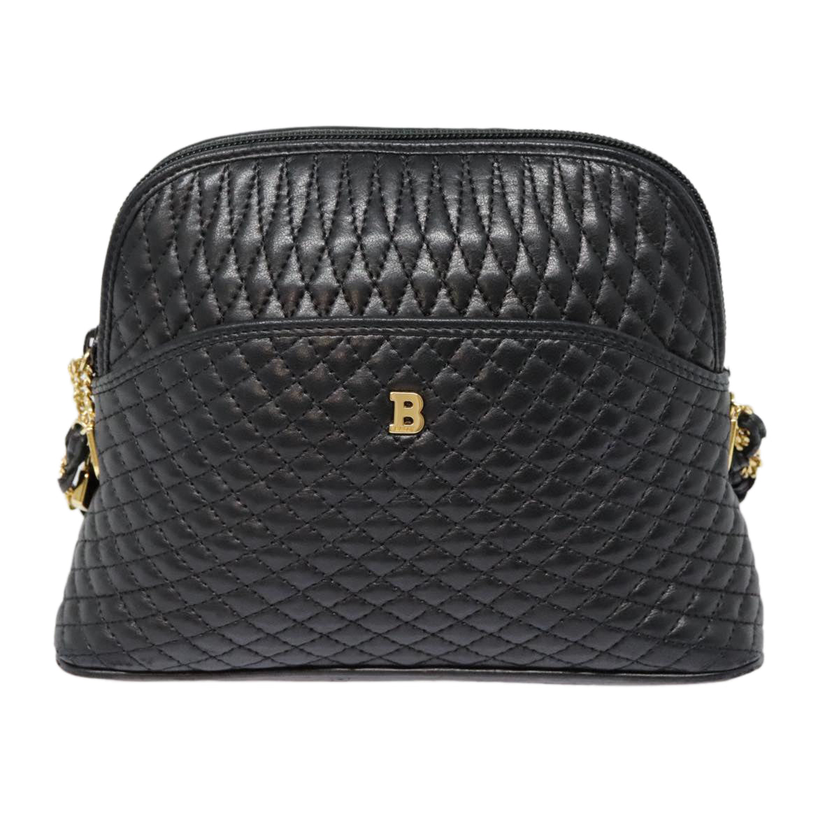 BALLY Chain Shoulder Bag Leather Black Gold Auth ep5603