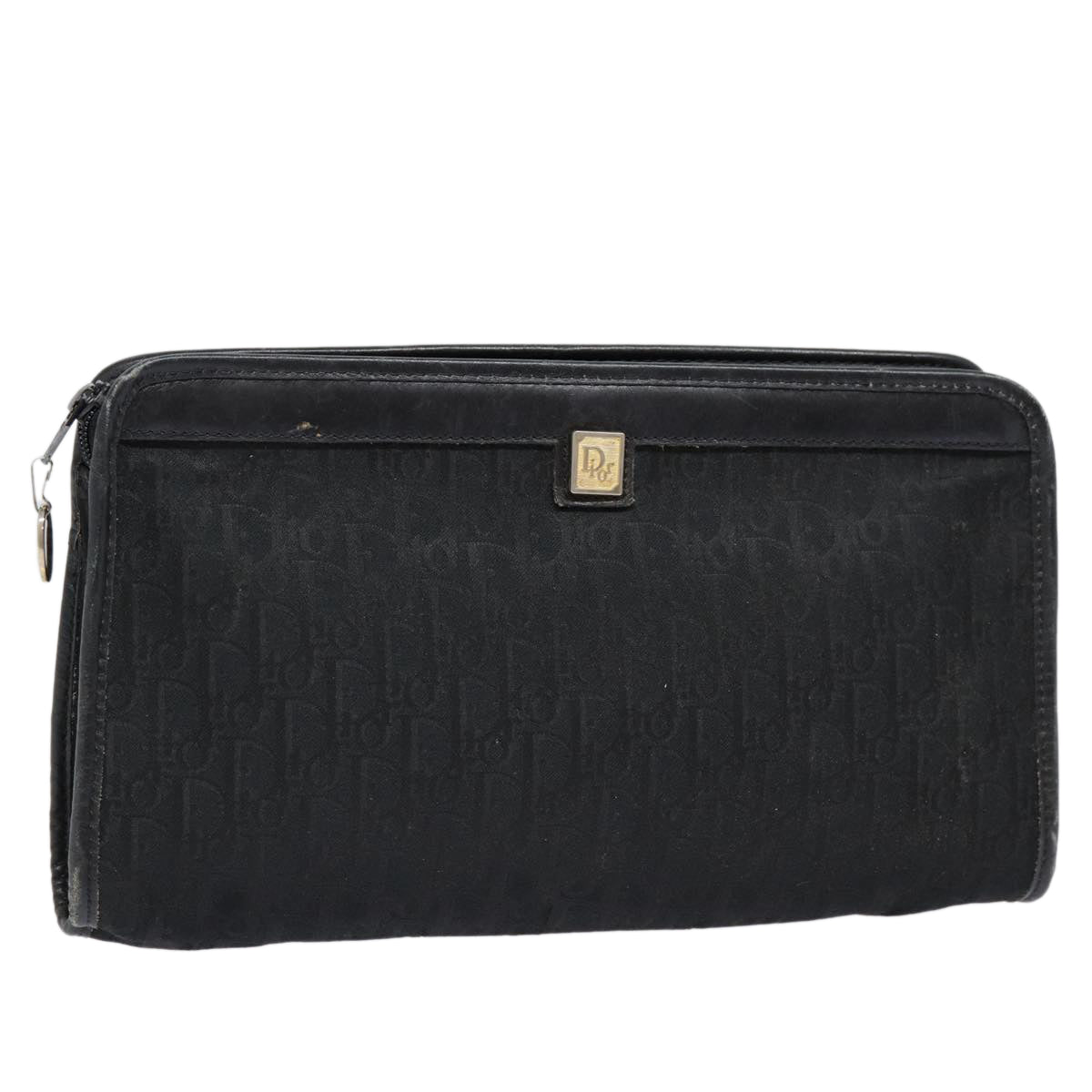 Christian Dior Trotter Canvas Clutch Bag Black Silver Auth ep5605