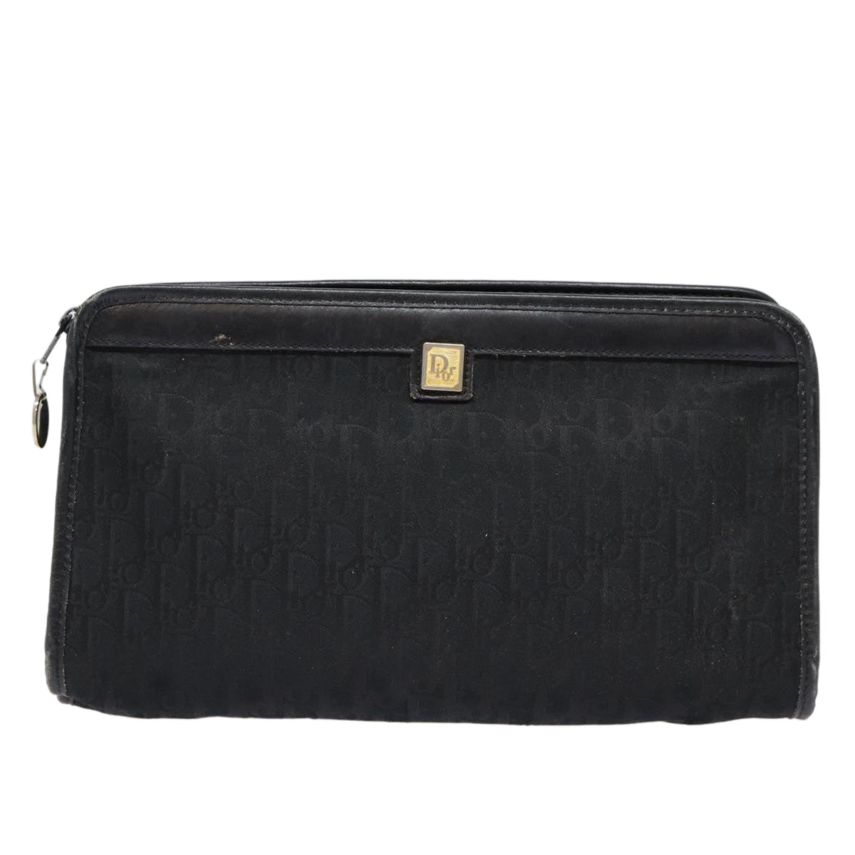 Christian Dior Trotter Canvas Clutch Bag Black Silver Auth ep5605 - 0