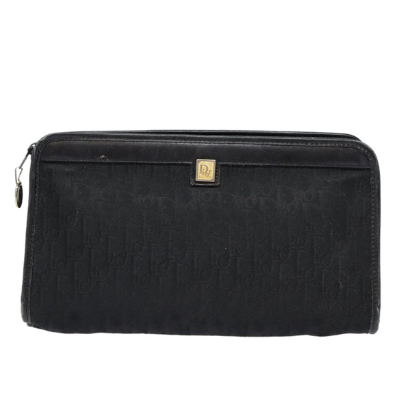 Christian Dior Trotter Canvas Clutch Bag Black Silver Auth ep5605