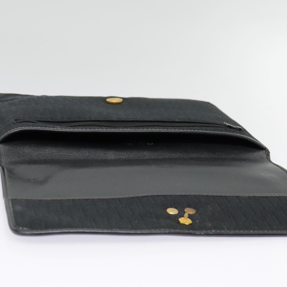 Christian Dior Trotter Canvas Clutch Bag Black Gold Auth ep5606