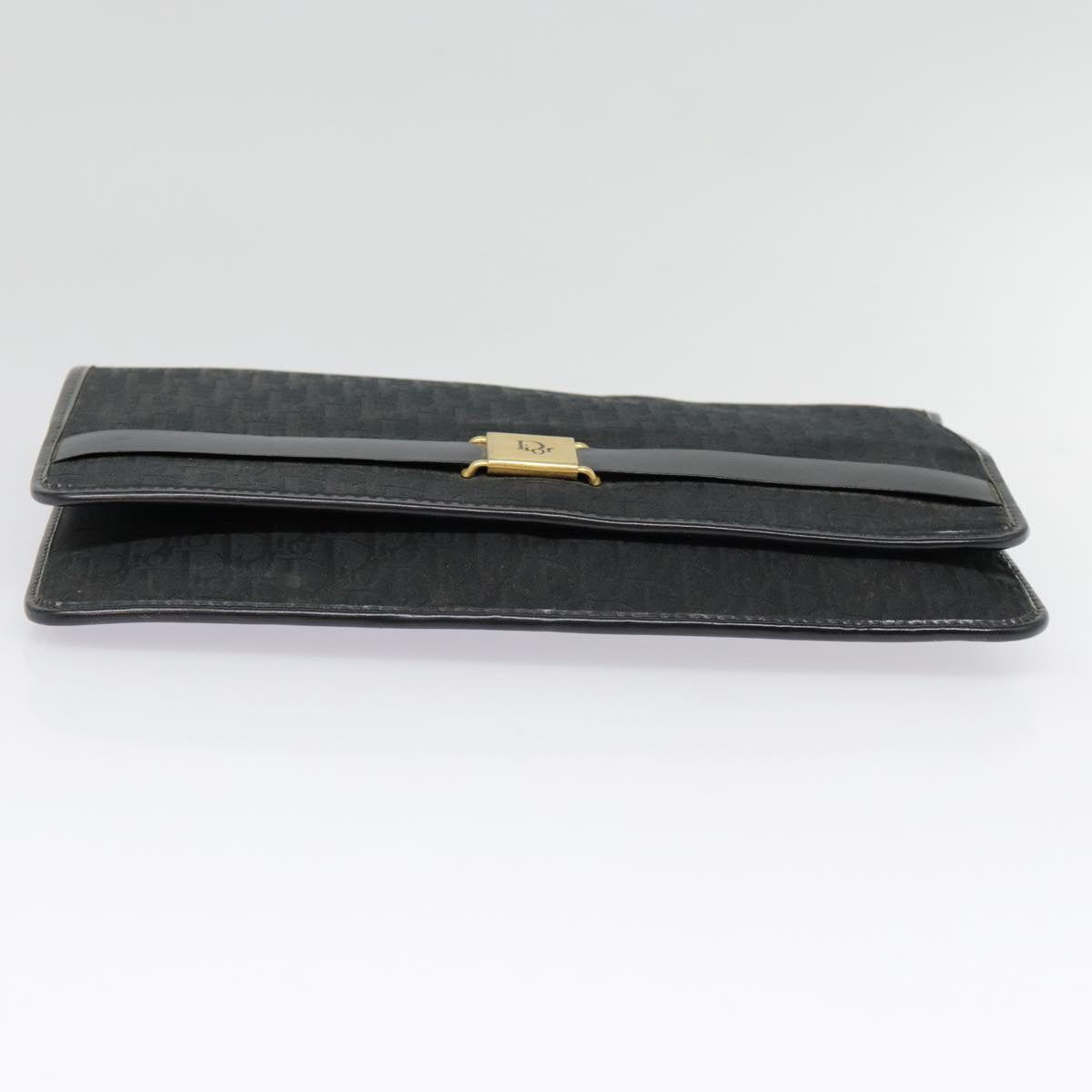 Christian Dior Trotter Canvas Clutch Bag Black Gold Auth ep5606