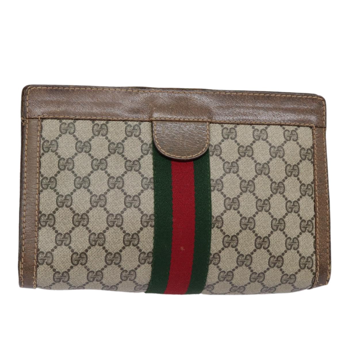 GUCCI GG Supreme Web Sherry Line Clutch Bag PVC Beige Red 010 378 Auth ep5608