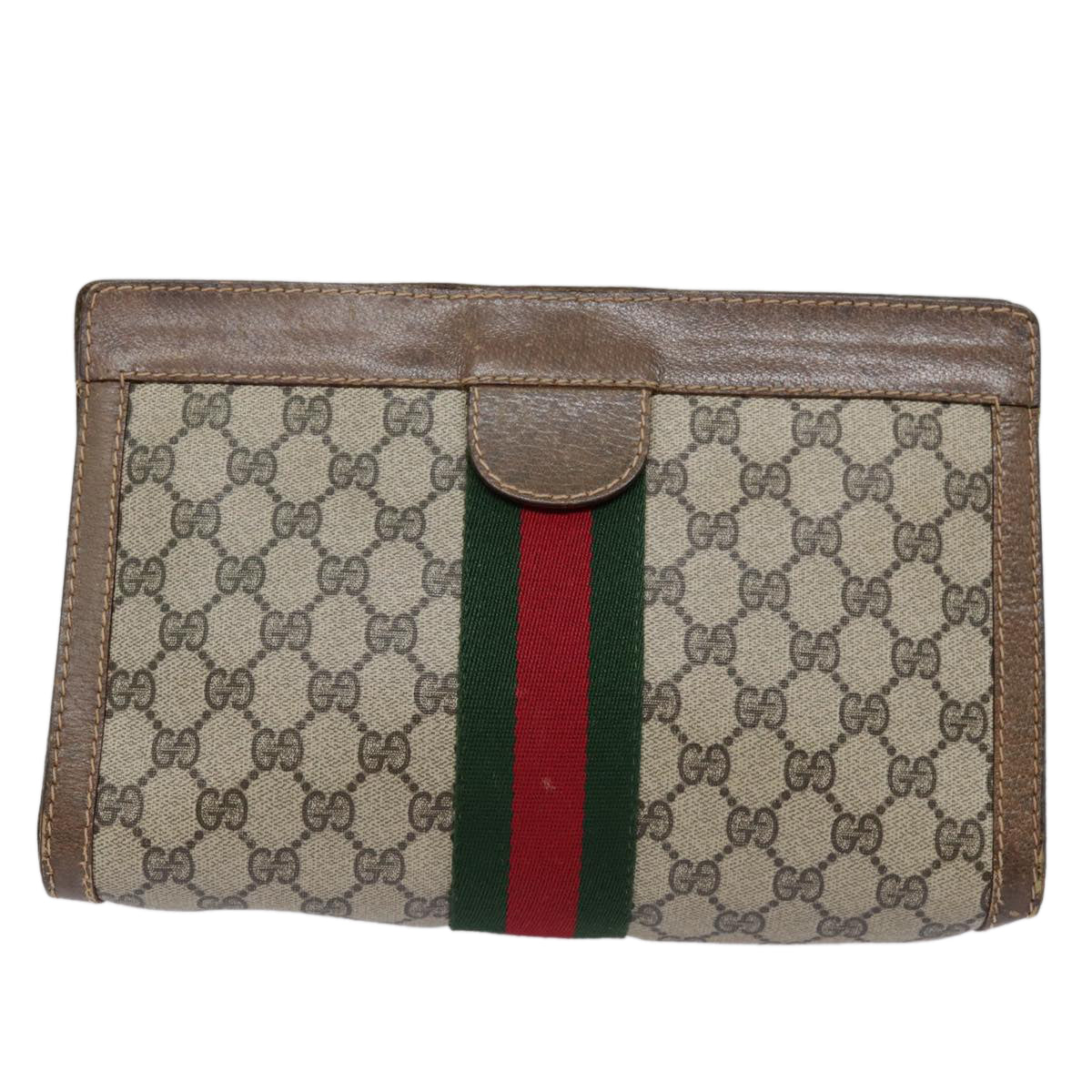 GUCCI GG Supreme Web Sherry Line Clutch Bag PVC Beige Red 010 378 Auth ep5608