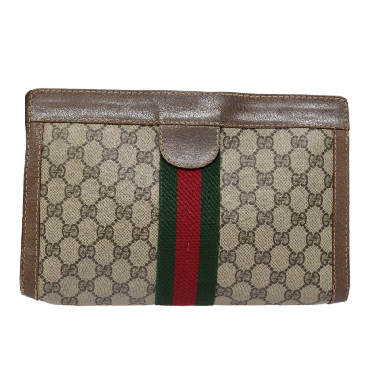 GUCCI GG Supreme Web Sherry Line Clutch Bag PVC Beige Red 010 378 Auth ep5608 - 0