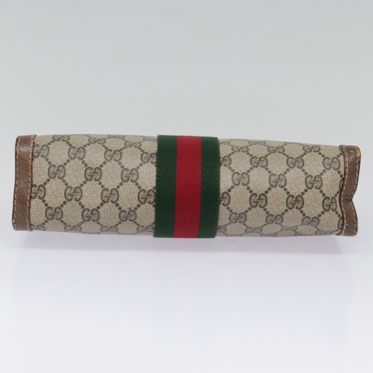 GUCCI GG Supreme Web Sherry Line Clutch Bag PVC Beige Red 010 378 Auth ep5608