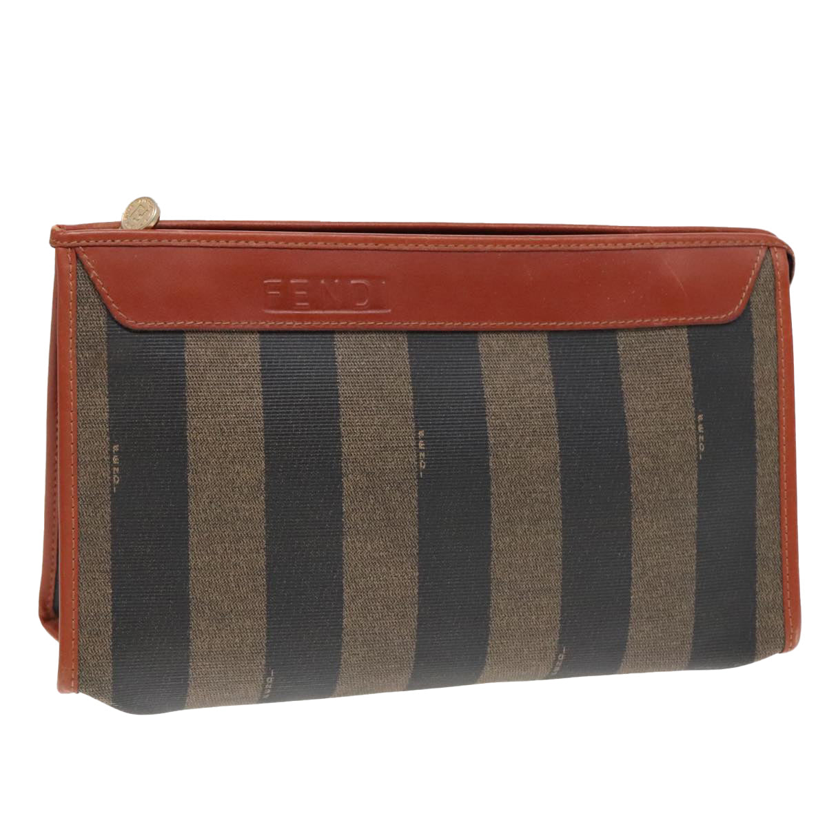 FENDI Pecan Canvas Clutch Bag Black Brown gold Auth ep5609