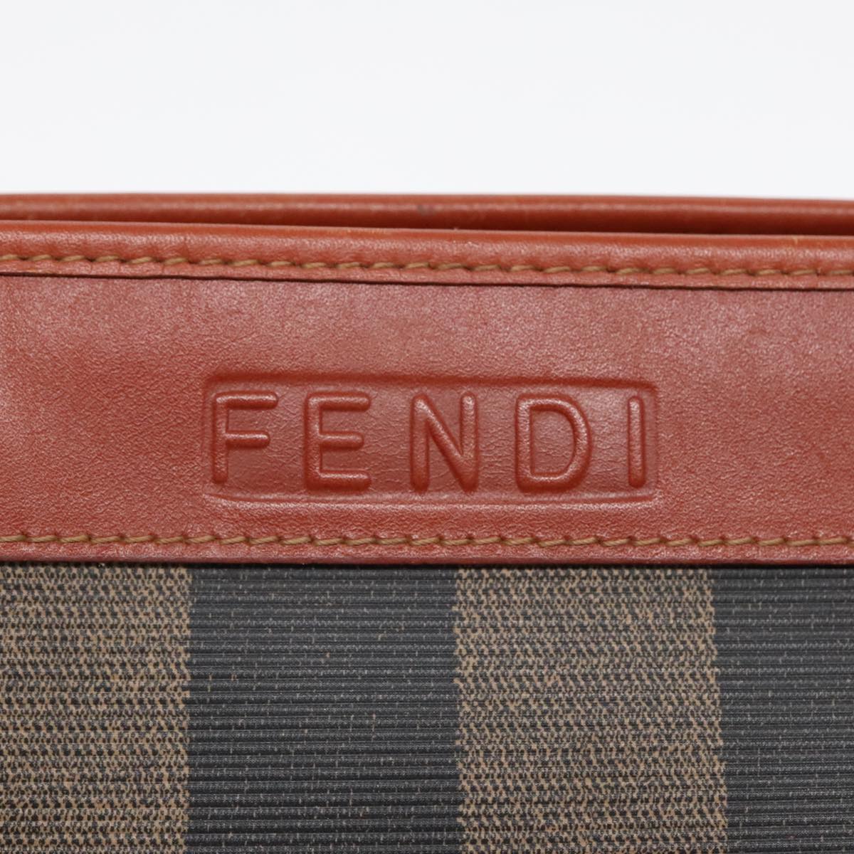 FENDI Pecan Canvas Clutch Bag Black Brown gold Auth ep5609