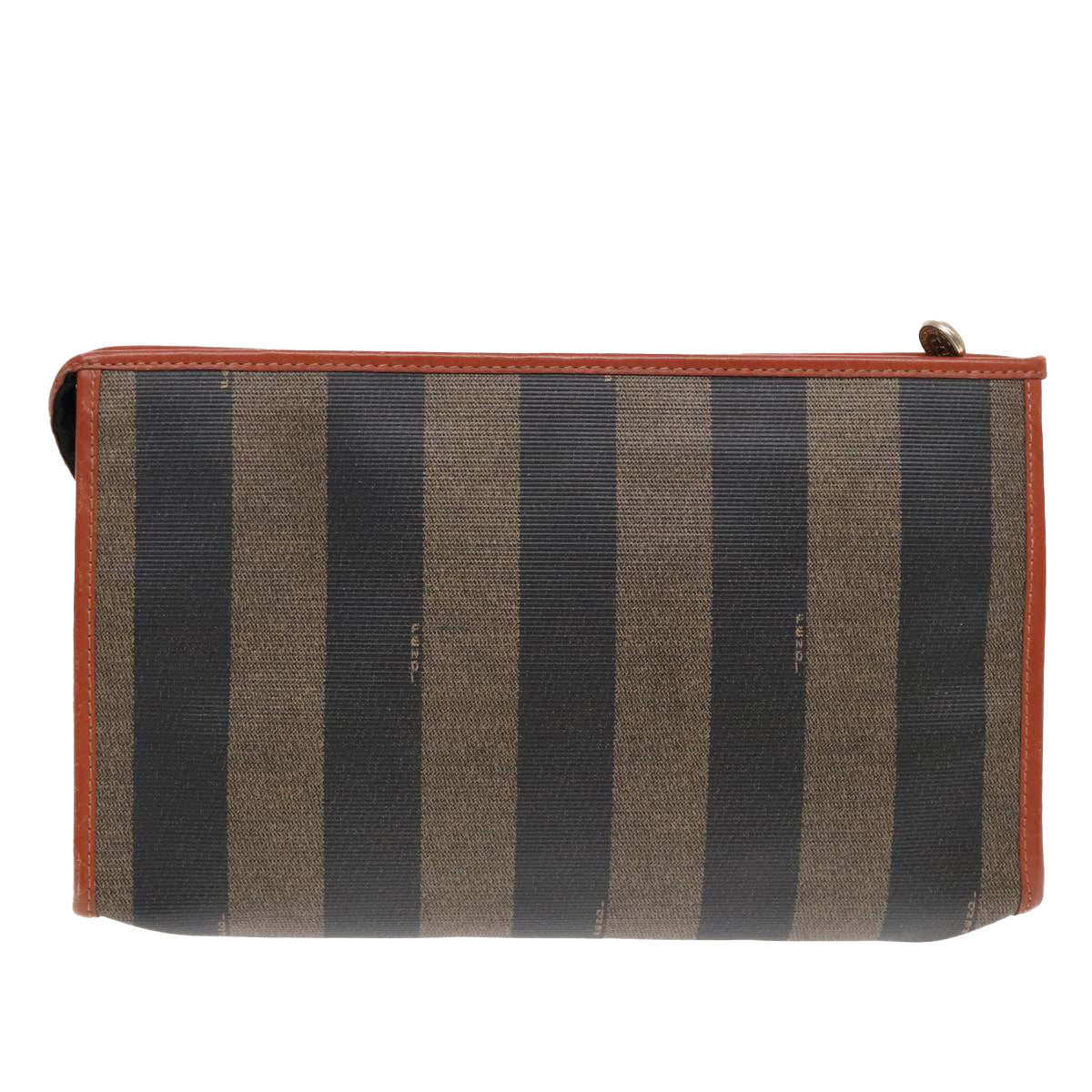 FENDI Pecan Canvas Clutch Bag Black Brown gold Auth ep5609