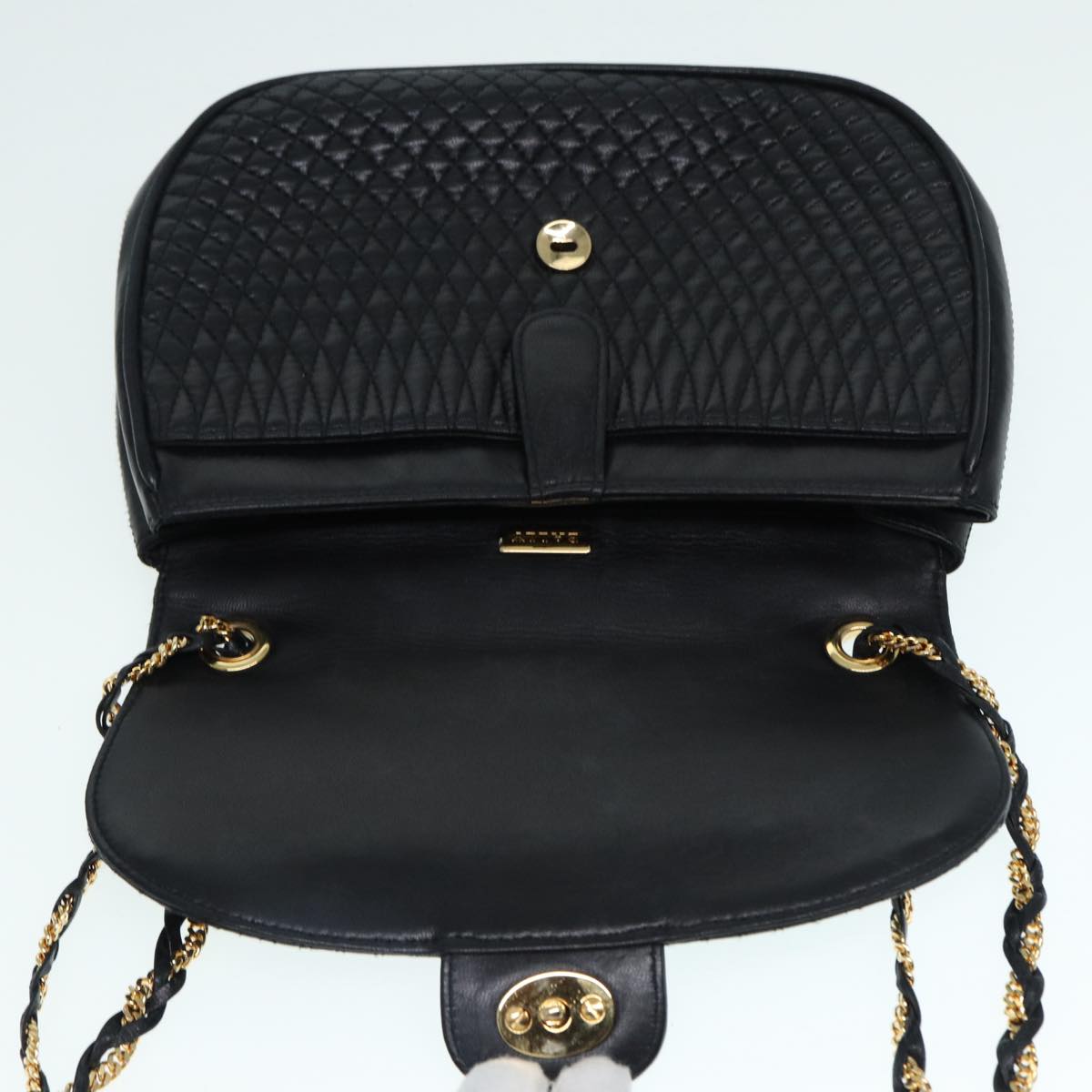 BALLY Chain Shoulder Bag Leather Black Gold Auth ep5615