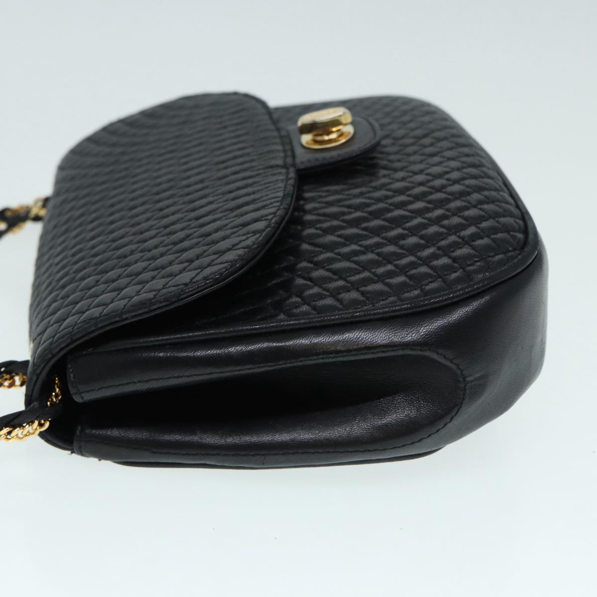 BALLY Chain Shoulder Bag Leather Black Gold Auth ep5615