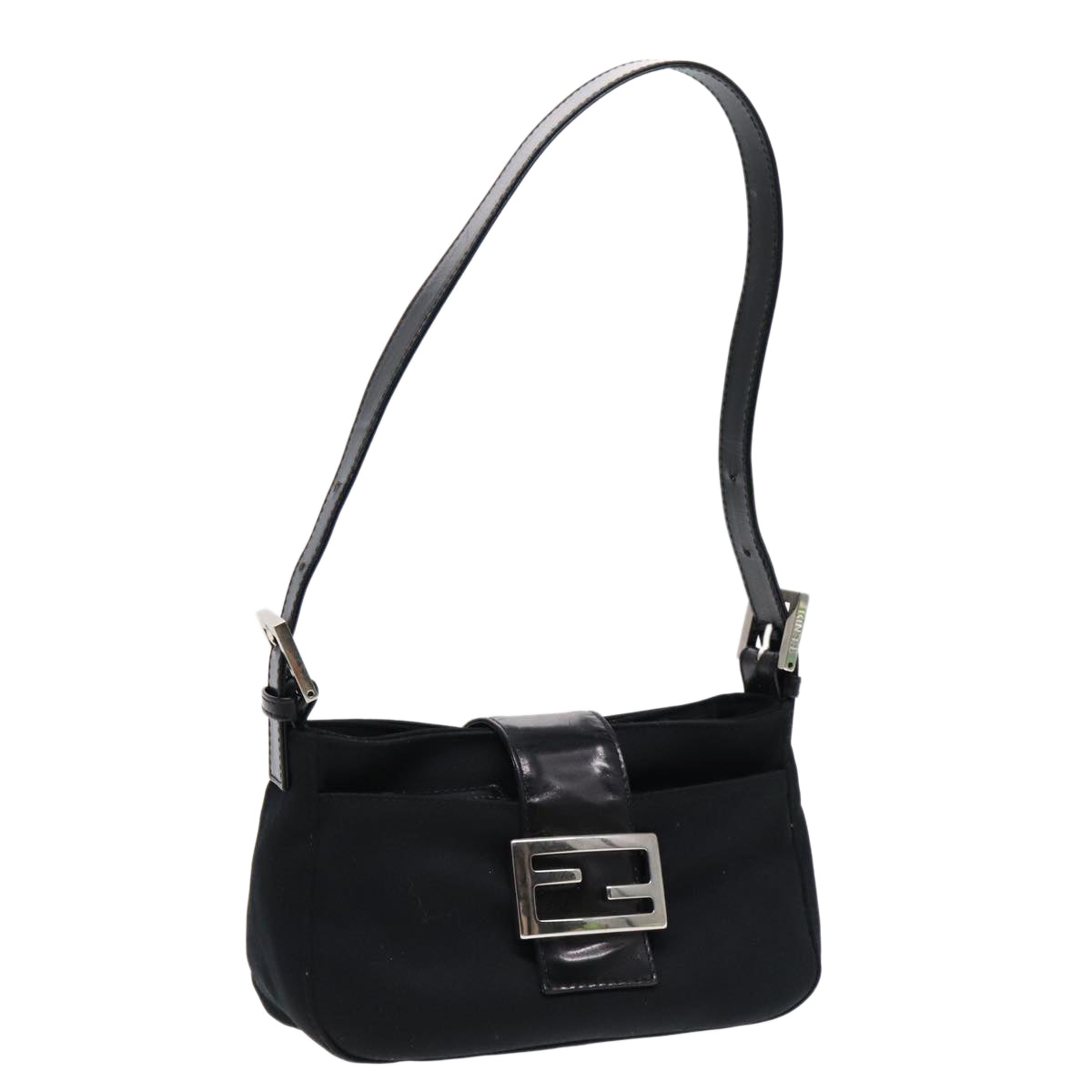 FENDI Shoulder Bag Nylon Black Silver Auth ep5624