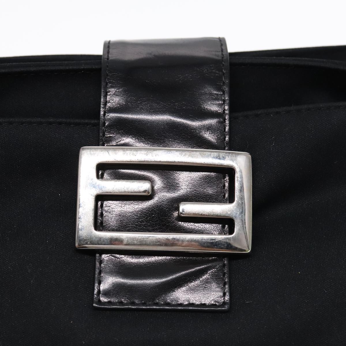 FENDI Shoulder Bag Nylon Black Silver Auth ep5624