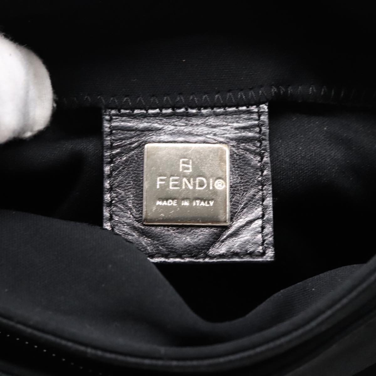 FENDI Shoulder Bag Nylon Black Silver Auth ep5624