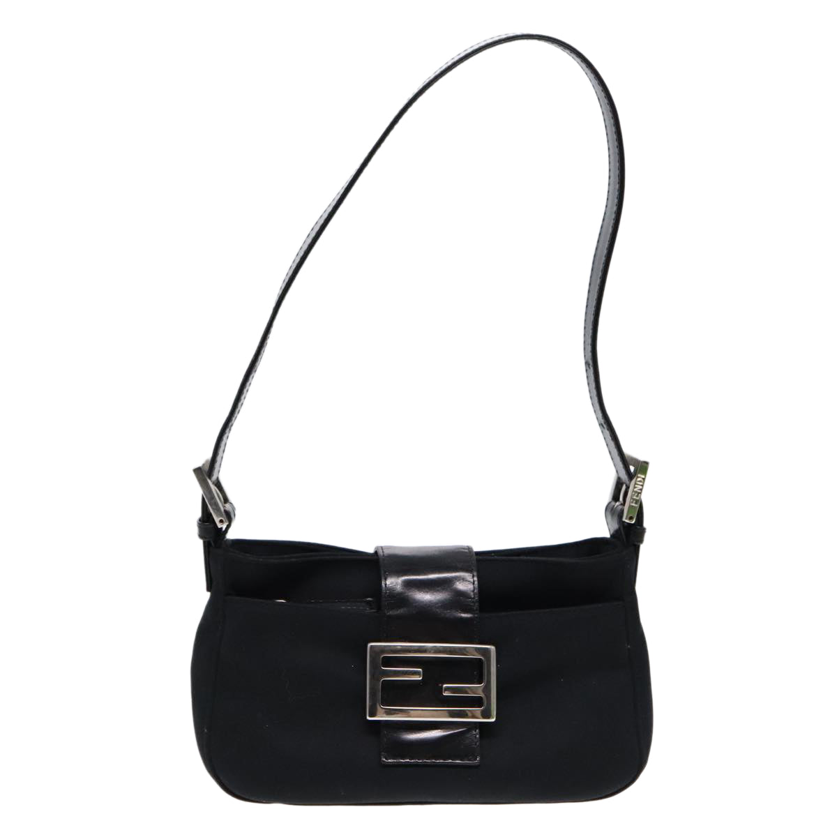 FENDI Shoulder Bag Nylon Black Silver Auth ep5624