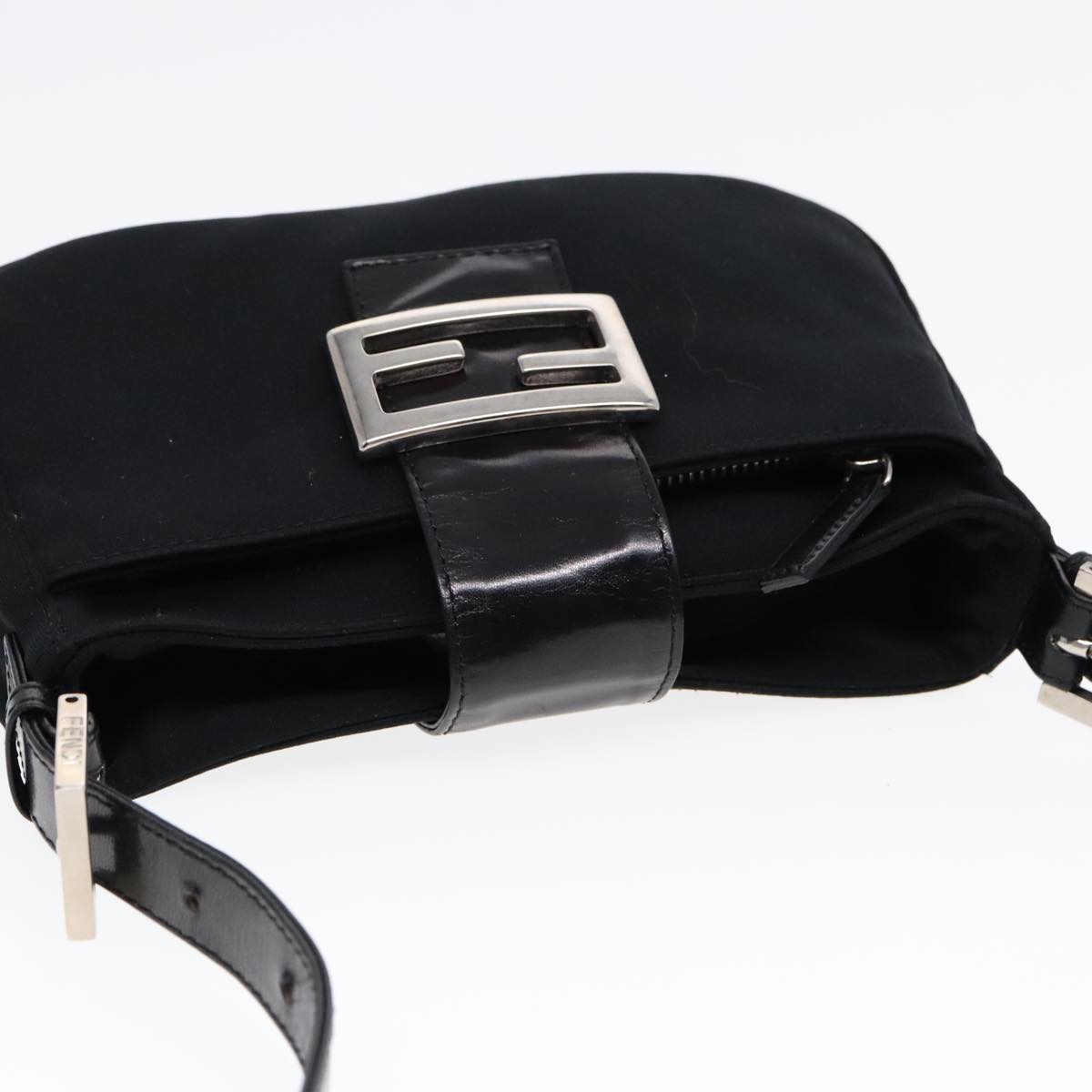 FENDI Shoulder Bag Nylon Black Silver Auth ep5624