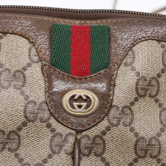 GUCCI GG Supreme Web Sherry Line Shoulder Bag PVC Beige Gold Auth ep5636