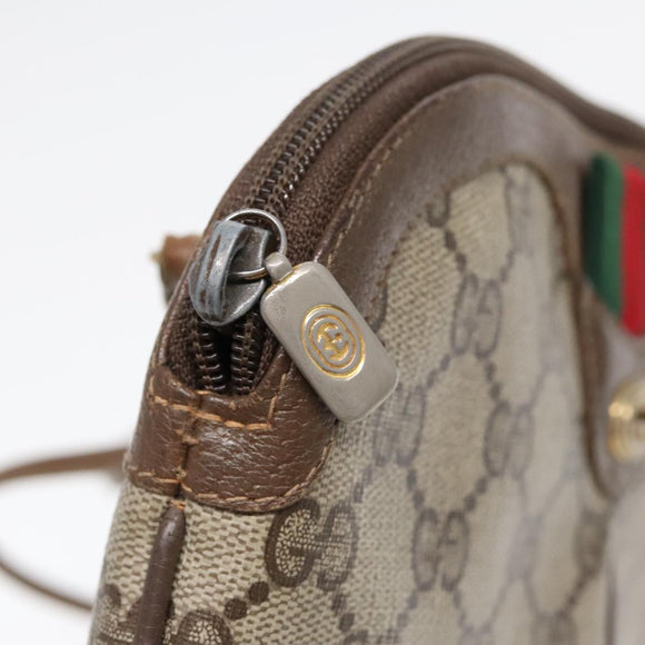 GUCCI GG Supreme Web Sherry Line Shoulder Bag PVC Beige Gold Auth ep5636